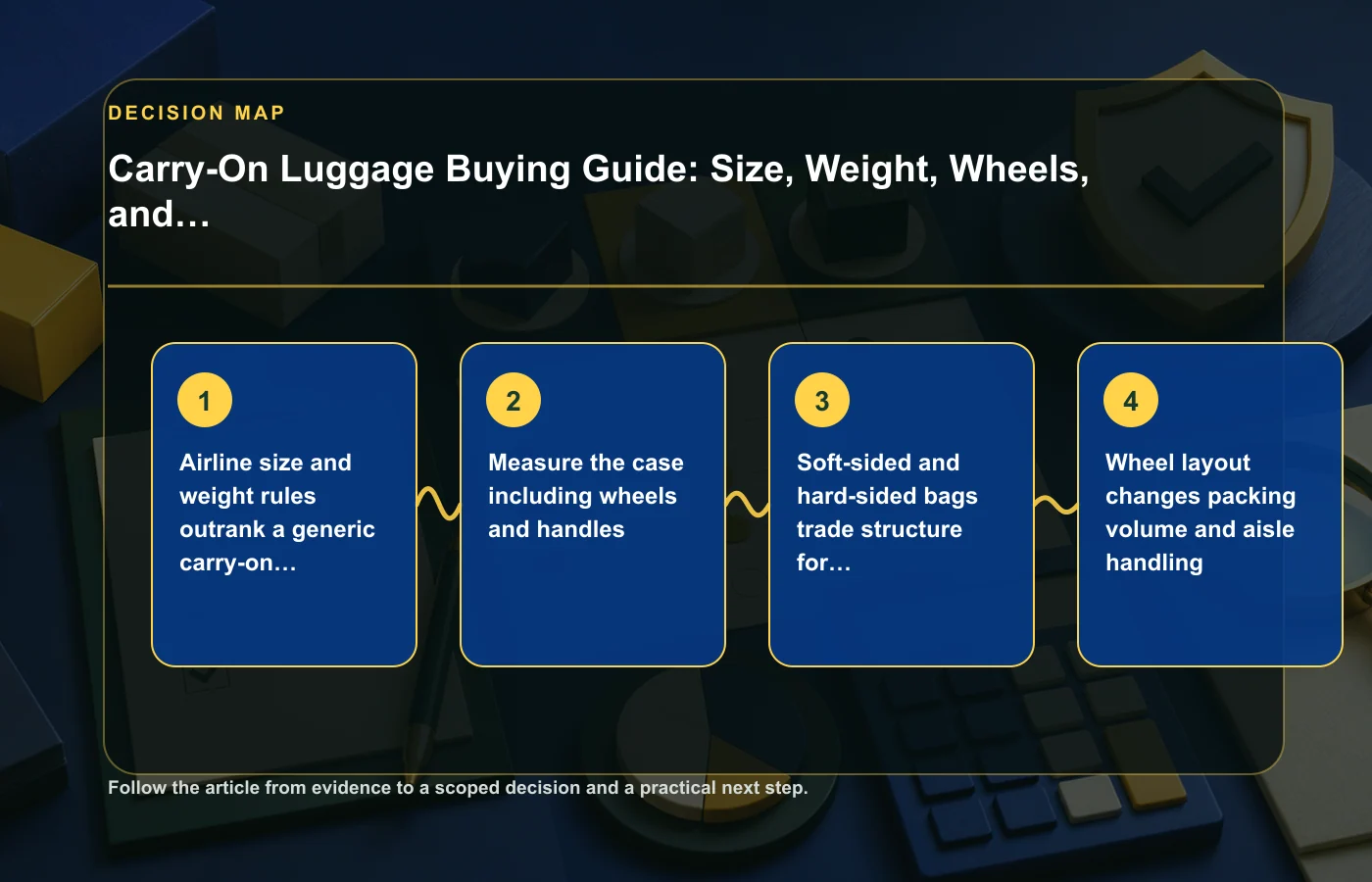 Carry-On Luggage Buying Guide: Size, Weight, Wheels, and Materials: decision map for Airline size and weight rules outrank a generic carry-on label, Measure the case including…