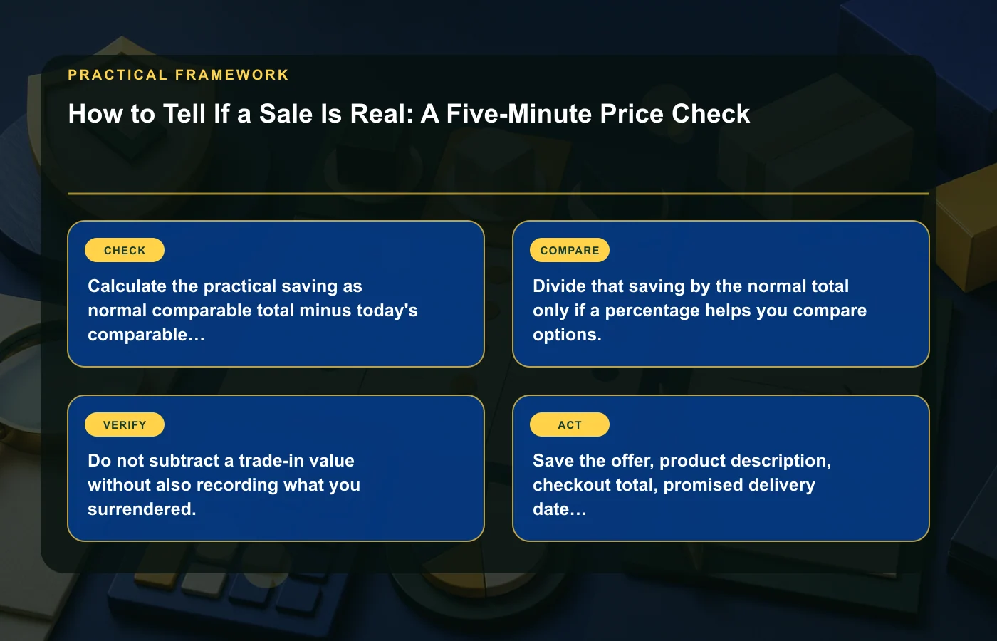 How to Tell If a Sale Is Real: A Five-Minute Price Check: practical framework for Calculate the practical saving as normal comparable total minus today's comparable total …