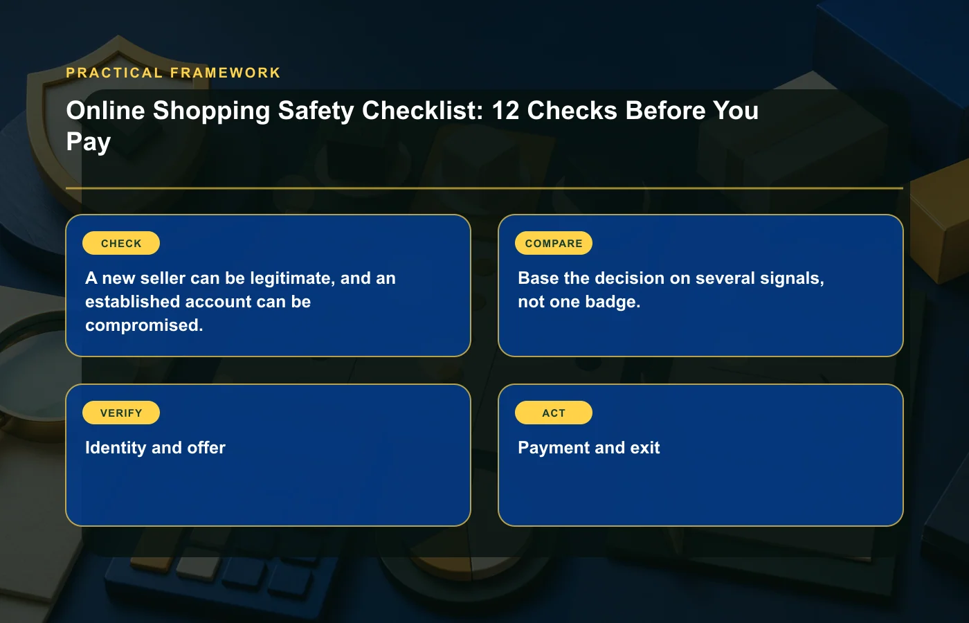 Online Shopping Safety Checklist: 12 Checks Before You Pay: practical framework for A new seller can be legitimate, and an established account can be compromised., Base the…