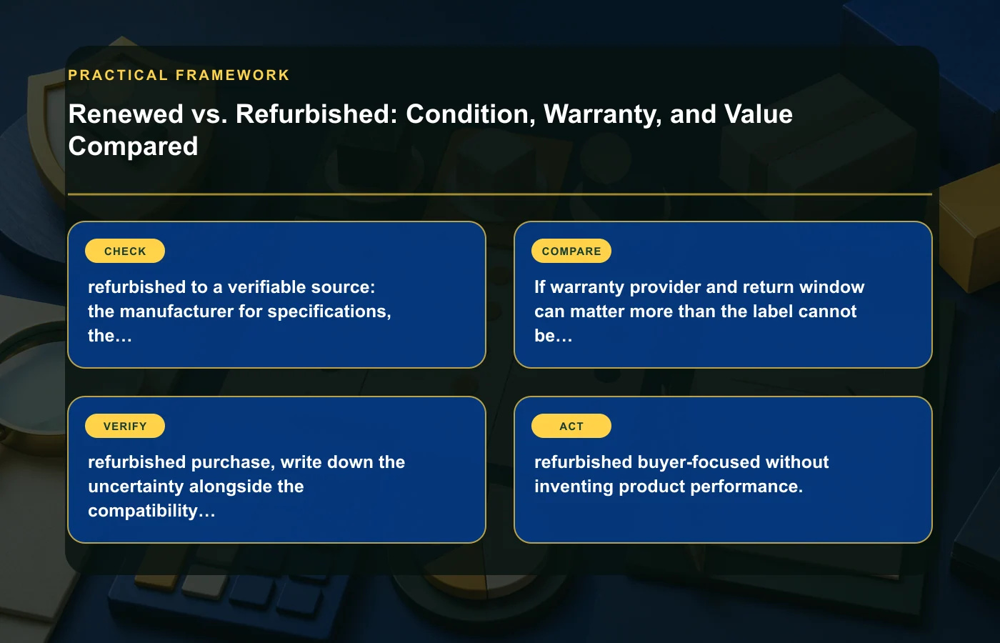 Renewed vs. Refurbished: Condition, Warranty, and Value Compared: practical framework for refurbished to a verifiable source: the manufacturer for specifications, the seller for…