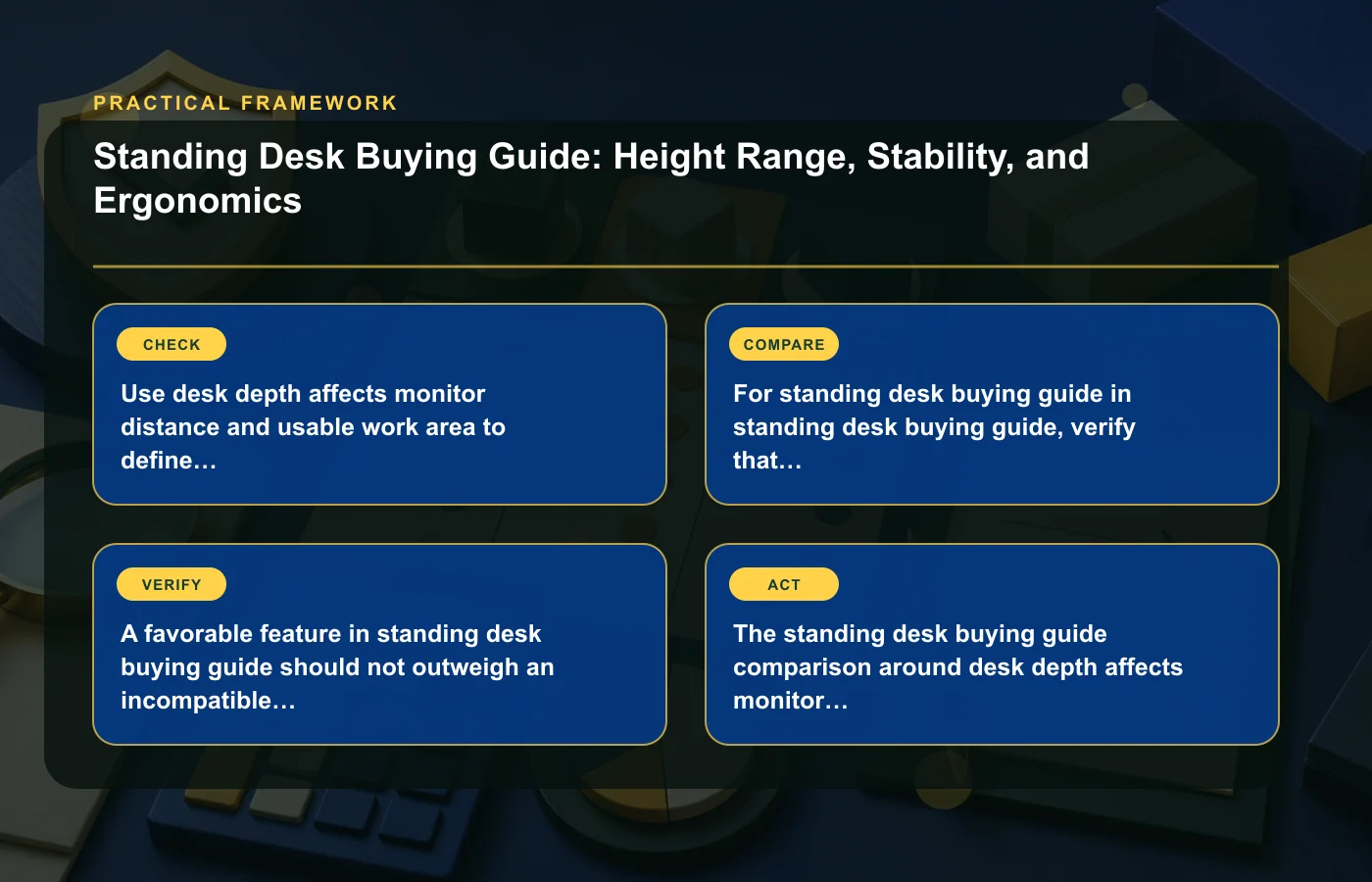 Standing Desk Buying Guide: Height Range, Stability, and Ergonomics: practical framework for Use desk depth affects monitor distance and usable work area to define a disqualifier…